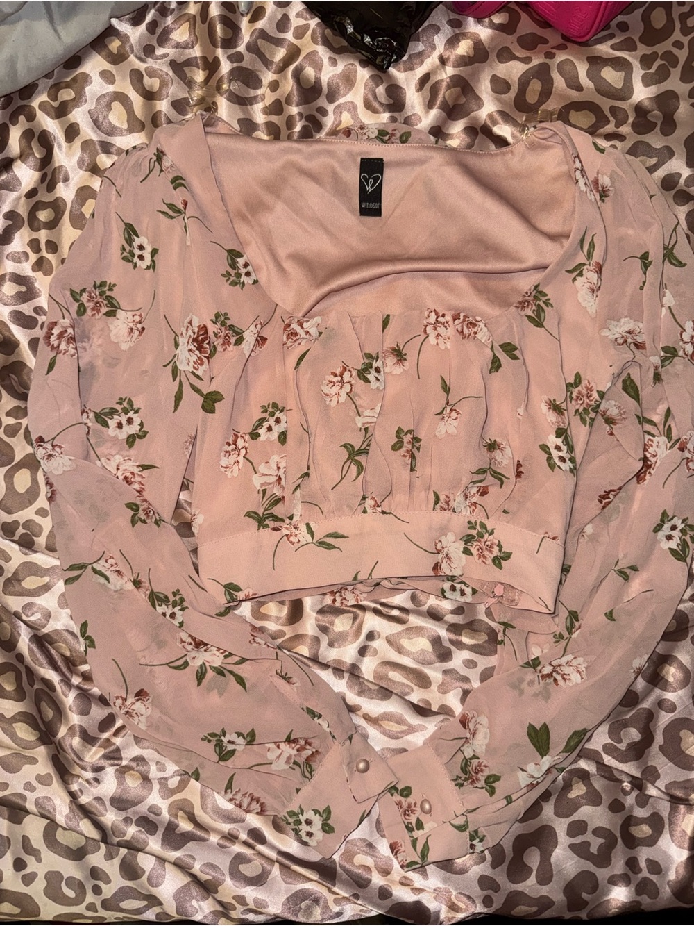 Windsor Dusty Pink Floral Square-Neck Crop Blouse